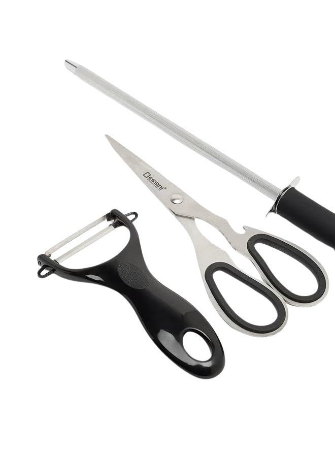 ديسيني طقم سكاكين مطبخ 9 قطع مع حامل أكريليك – سكين شيف، ساطور، سكين تقطيع، سكين متعددة الاستخدام، سكين تقشير، مقص، مسنّ، ومقشرة - Image 5